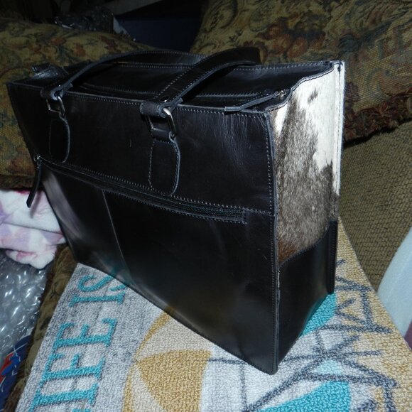 American Bison Darling Hair-on Cowhide Genuine Leather Tote Bag 🆕⌚📦🏃💨🚚 - Picture 6 of 16